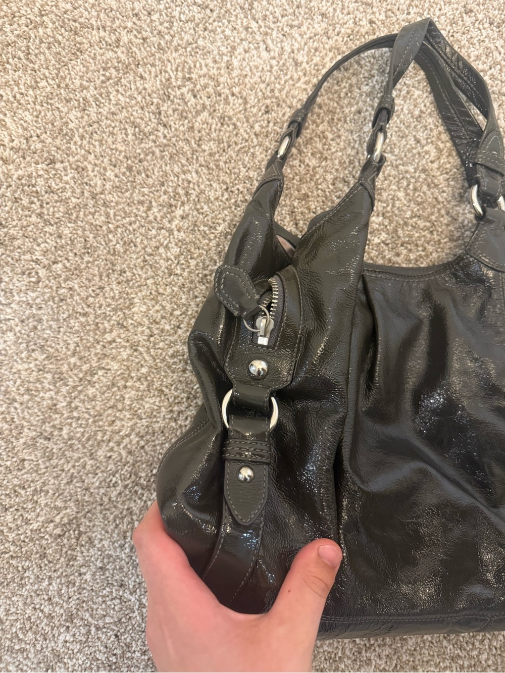 Coach Mia Patent Shoulder Bag in Dark Green USED - Picture 2 of 7